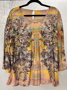 Soft Surroundings Floral Tunic Top - Yellow & Peach